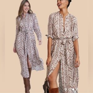 Bella Dahl Goldie Maxi Dress - Brown and White Chevron Print